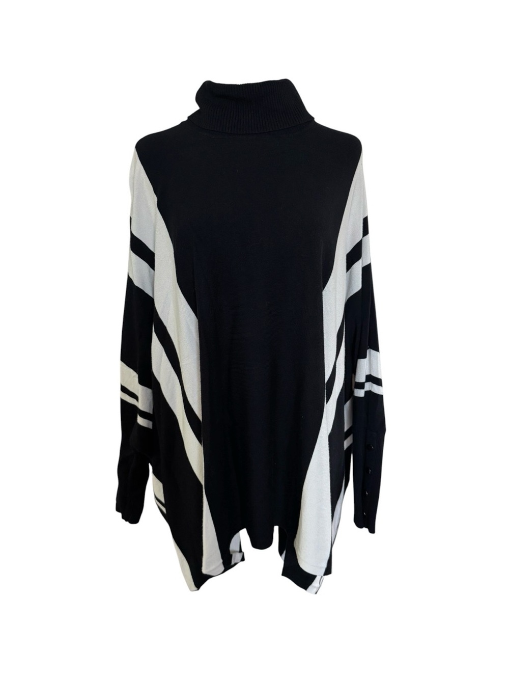 Alfani Black White Striped Turtleneck Poncho Sweater Large Asymmetrical - Picture 2 of 7